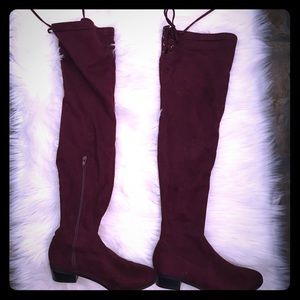 Burgundy over the knee boots